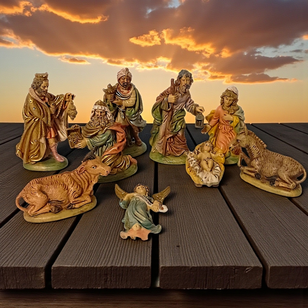 9 Vtg Nativity Set Italy Figures Holy Family Mary Jesus Joseph Wisemen Composite - Picture 15 of 16